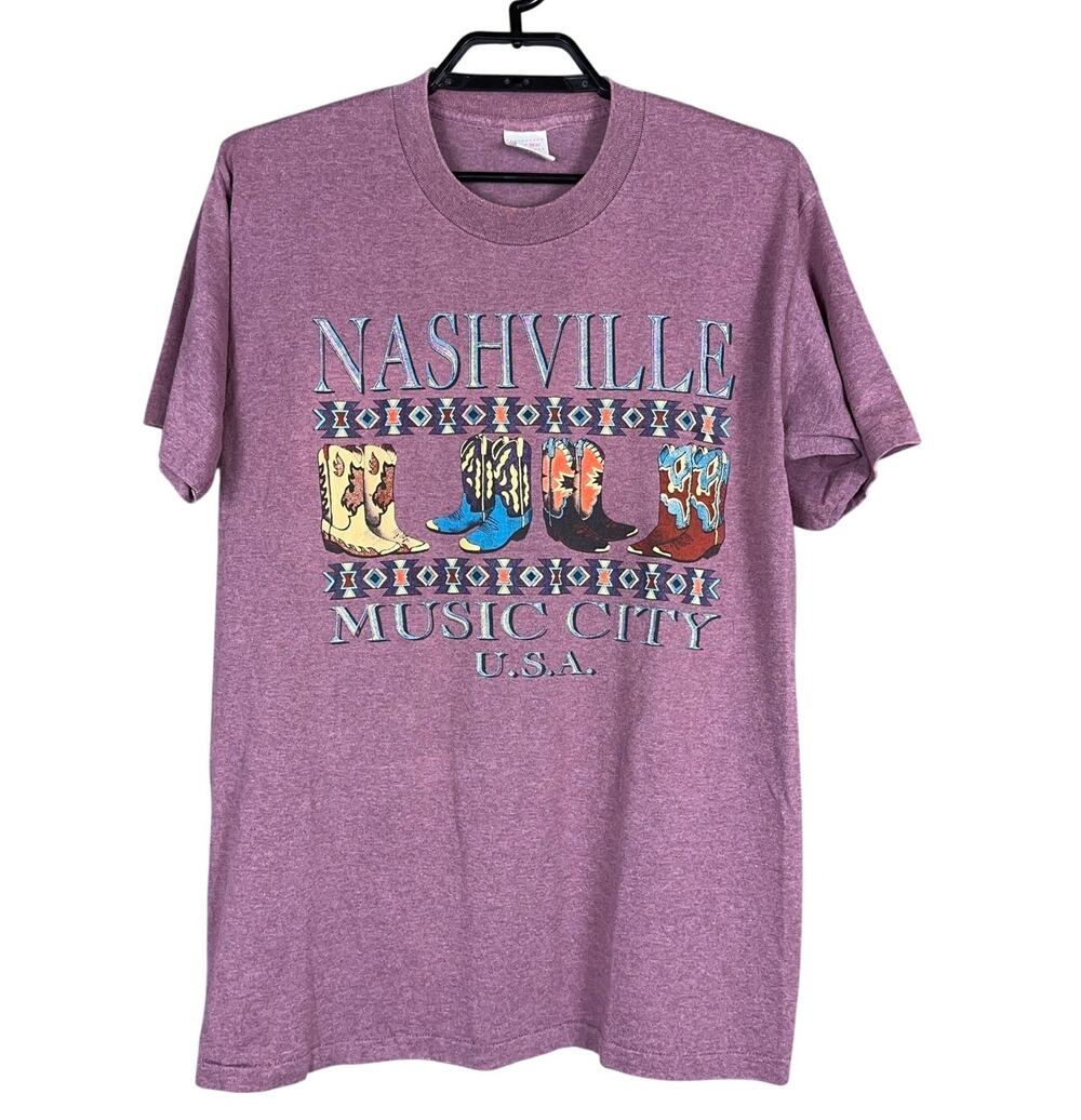 Vintage 90s Nashville Music City Shirt Large Single Stitch Cowboy Boots Western